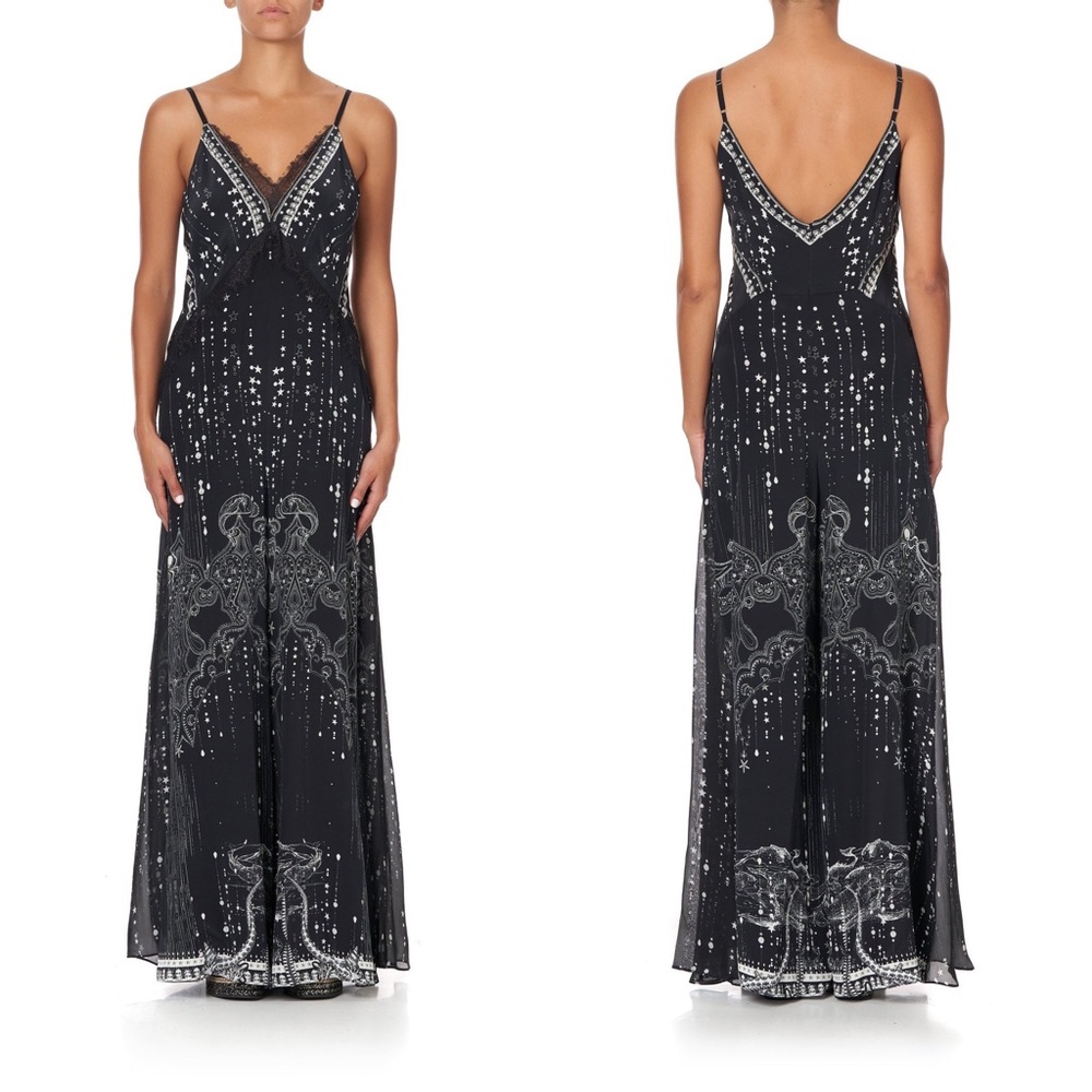 CAMILLA Embellished Jumpsuit w Side Panels Black